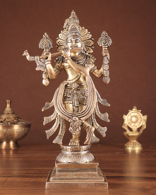 Brass Superfine Vishnu Roopam Krishna Statue with Four Arms – 11"