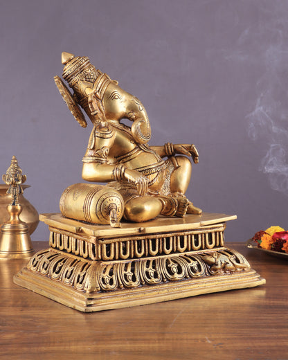 Pure Brass Resting Ganesha Statue 12"