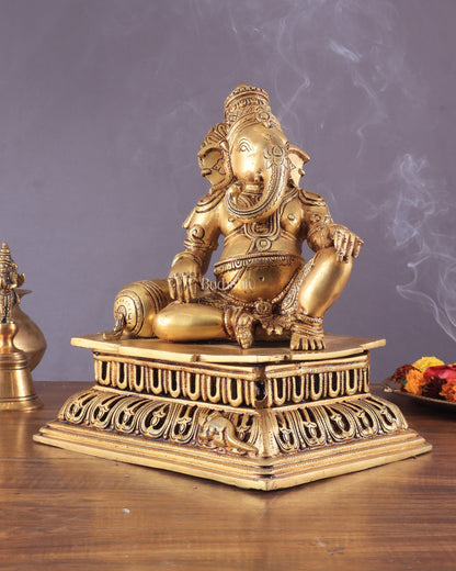 Pure Brass Resting Ganesha Statue 12"