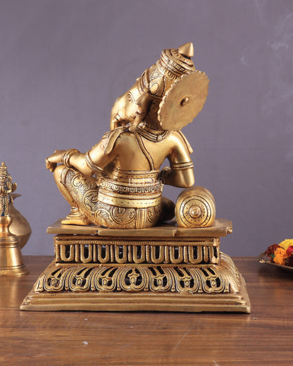 Pure Brass Resting Ganesha Statue 12"