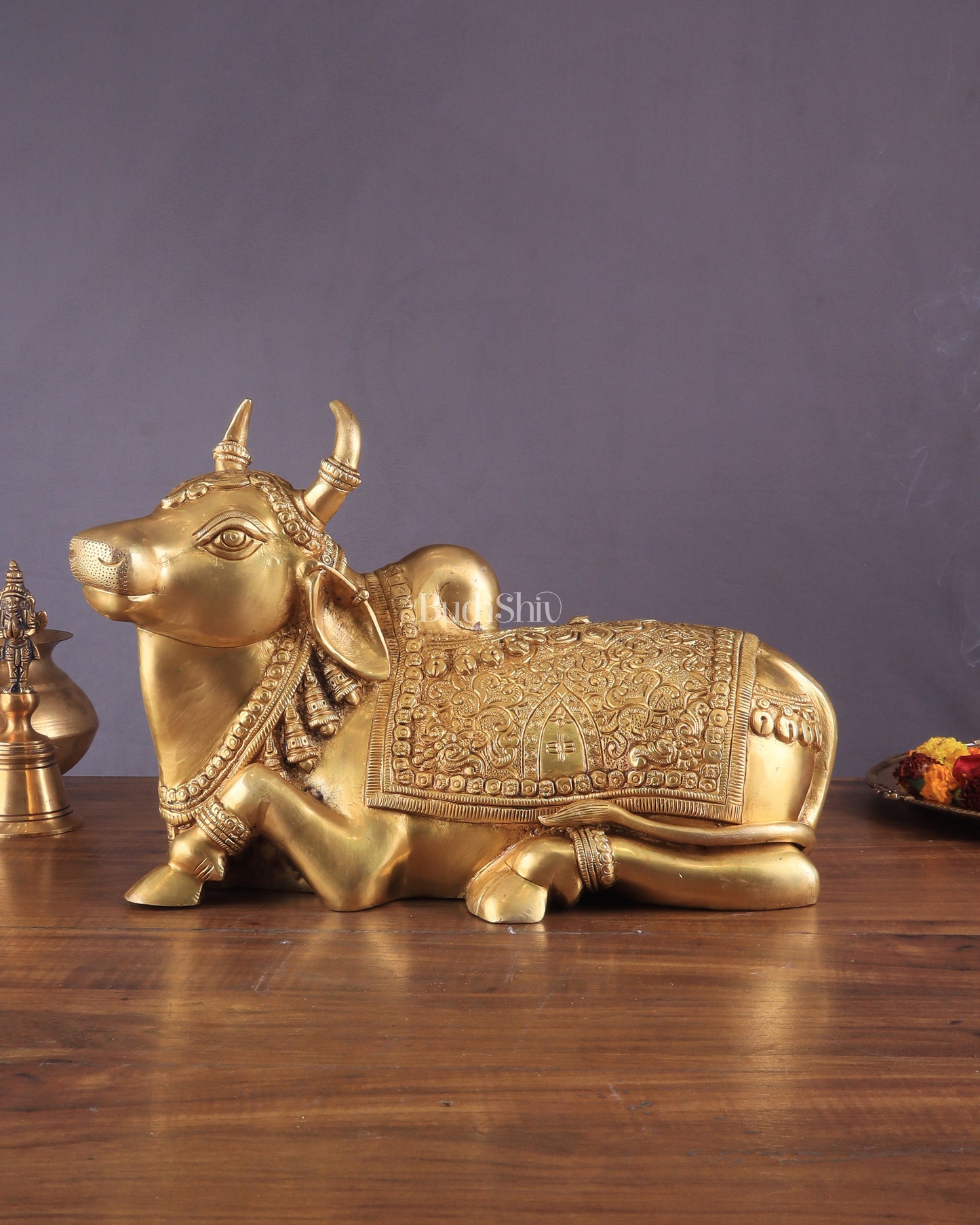 Pure Brass Superfine Nandi with Shiv Ling Carving | 14"