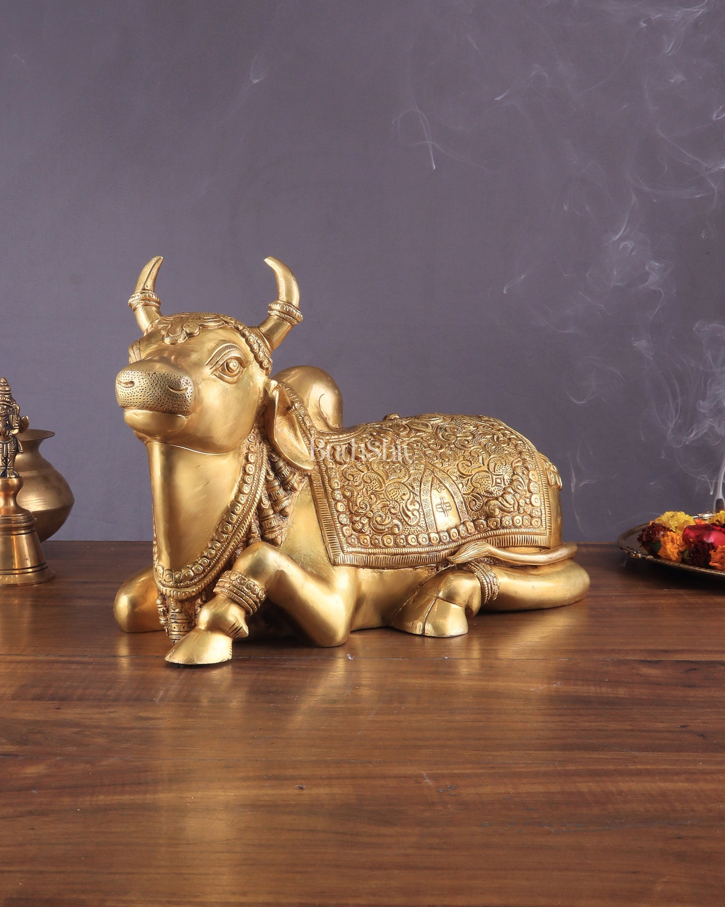 Pure Brass Superfine Nandi with Shiv Ling Carving | 14"