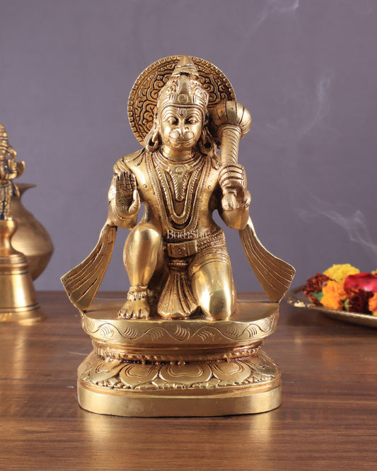 Pure Brass Blessing Hanuman Idol - 8" Enhanced