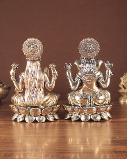 Intricate Brass Ganesha Lakshmi on Lotus – 8.5" x 5.5" x 4.5"