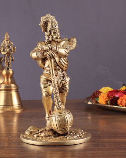 Powerful Standing Hanuman Brass Idol - 7.5" Height, Superfine Craftsmanship