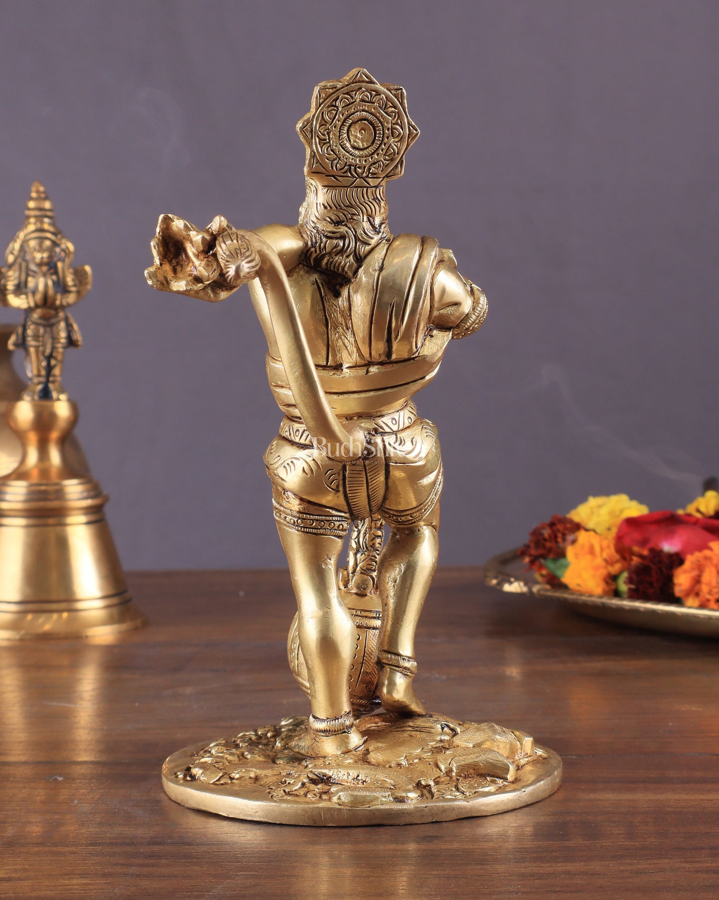 Powerful Standing Hanuman Brass Idol - 7.5" Height, Superfine Craftsmanship