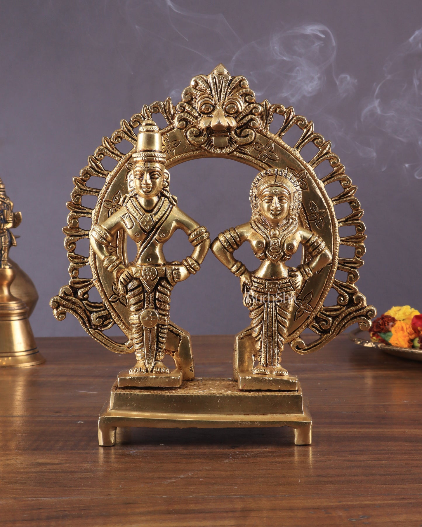 Pure Brass Superfine Vitthal Rukmani Idol with Prabhavali 8.5"