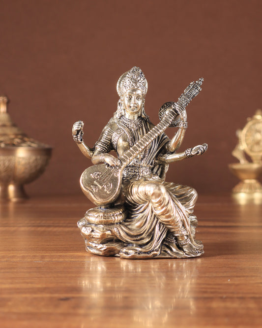 Brass Superfine Goddess Saraswati Idol – Symbol of Wisdom & Knowledge