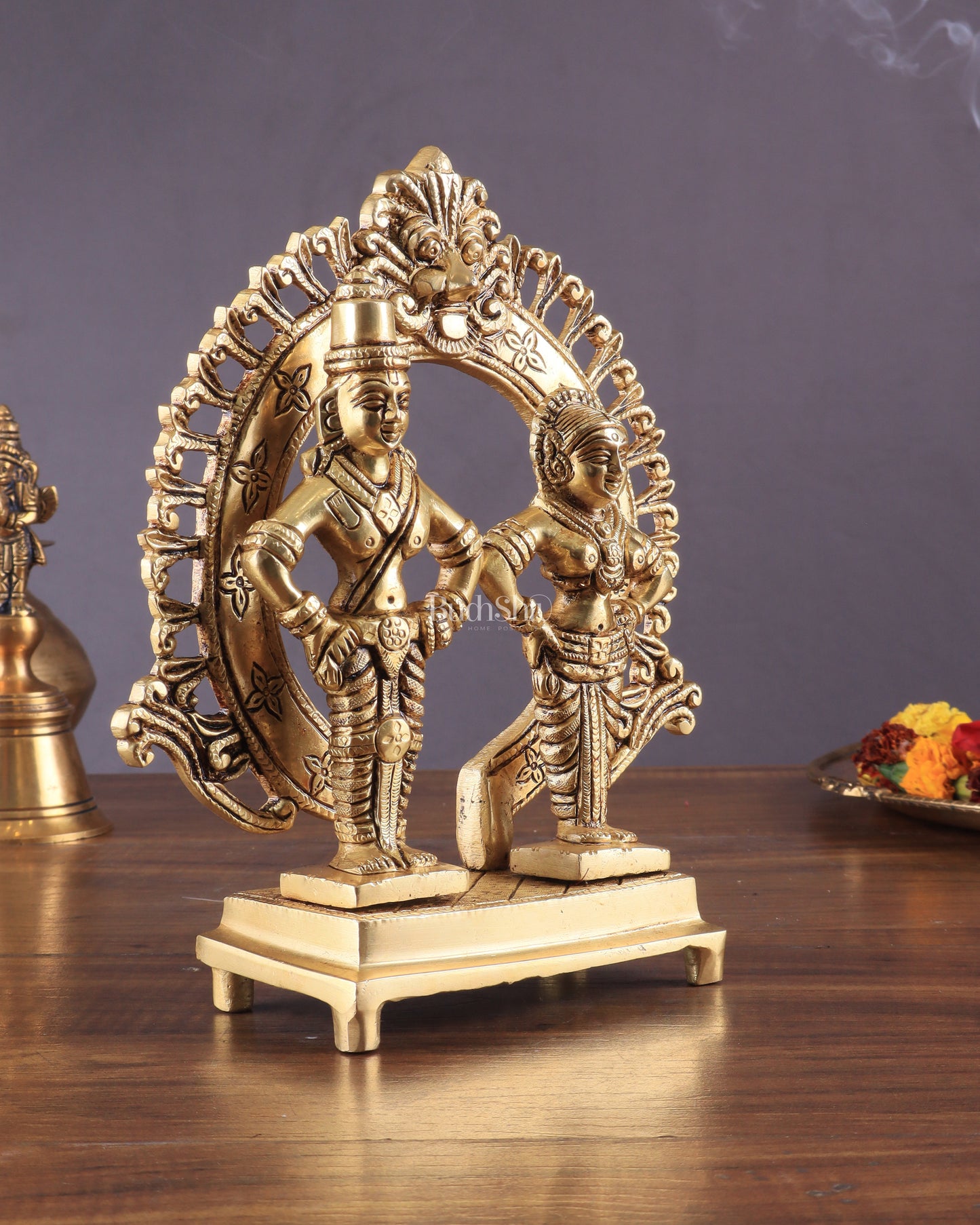 Pure Brass Superfine Vitthal Rukmani Idol with Prabhavali 8.5"