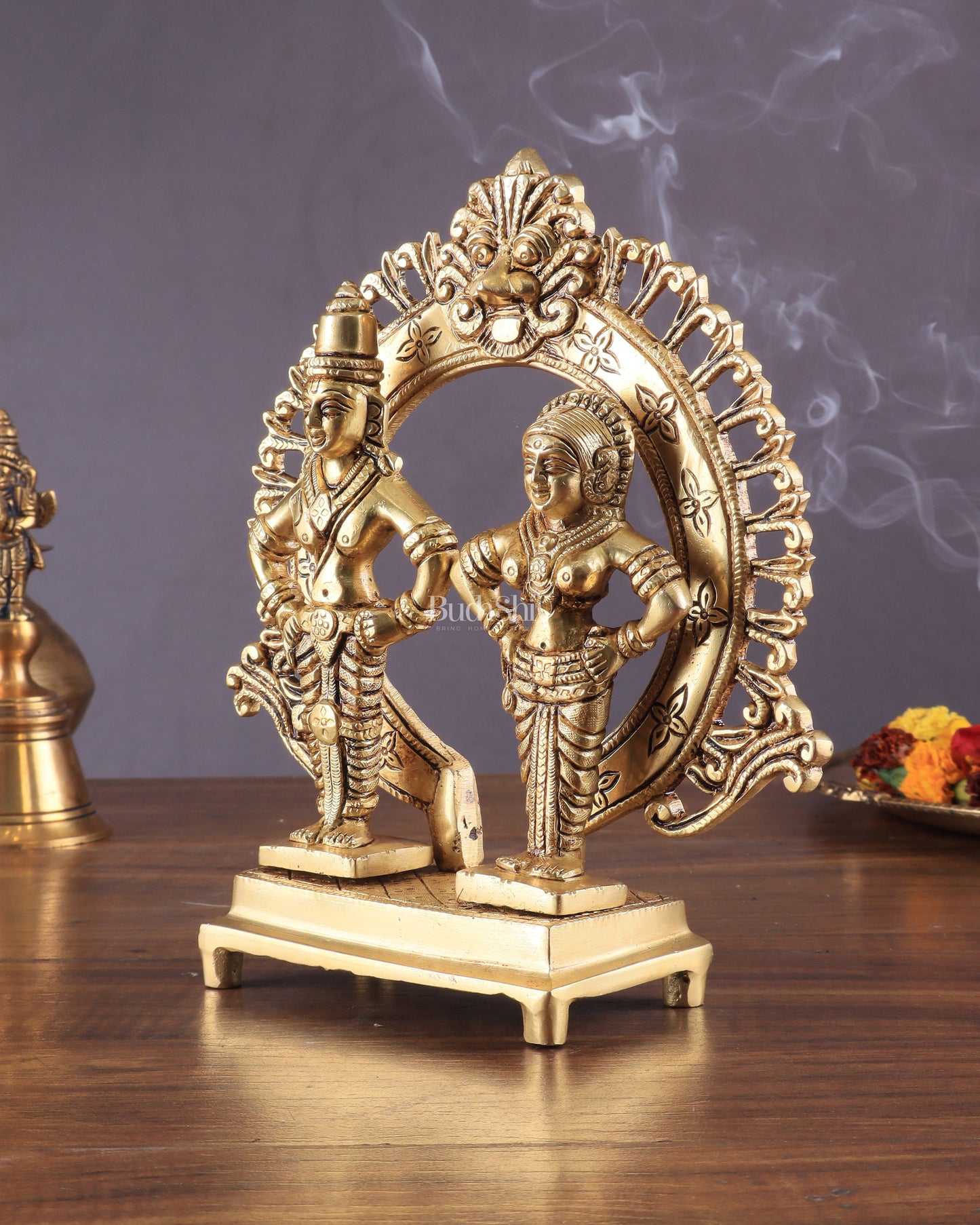 Pure Brass Superfine Vitthal Rukmani Idol with Prabhavali 8.5"