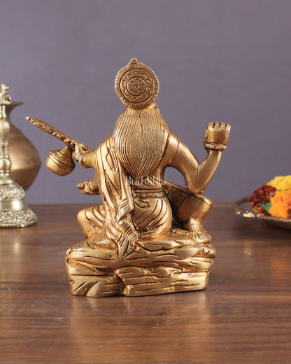 Pure Brass Goddess Saraswati with Swan Idol – 6" Handcrafted Statue