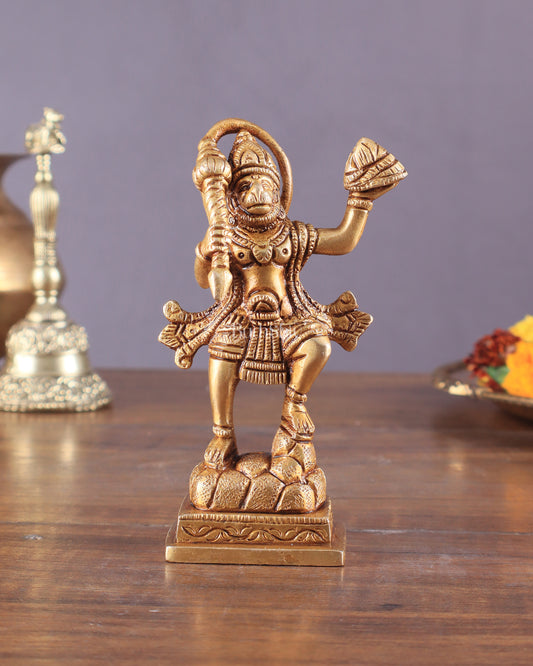 Brass Small Sanjeevani Mountain Hanuman Idol 4.5 inch