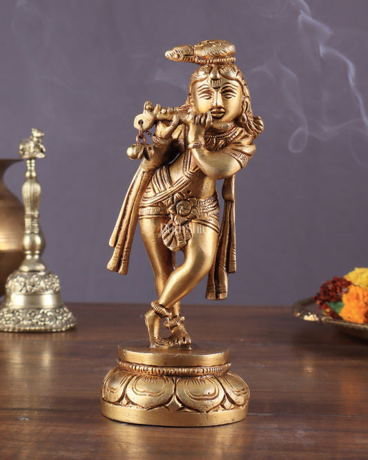 Unique Brass Superfine Lord Krishna Statue 6.5"