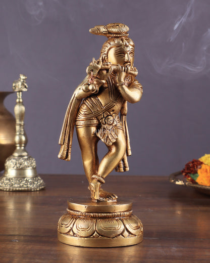 Unique Brass Superfine Lord Krishna Statue 6.5"