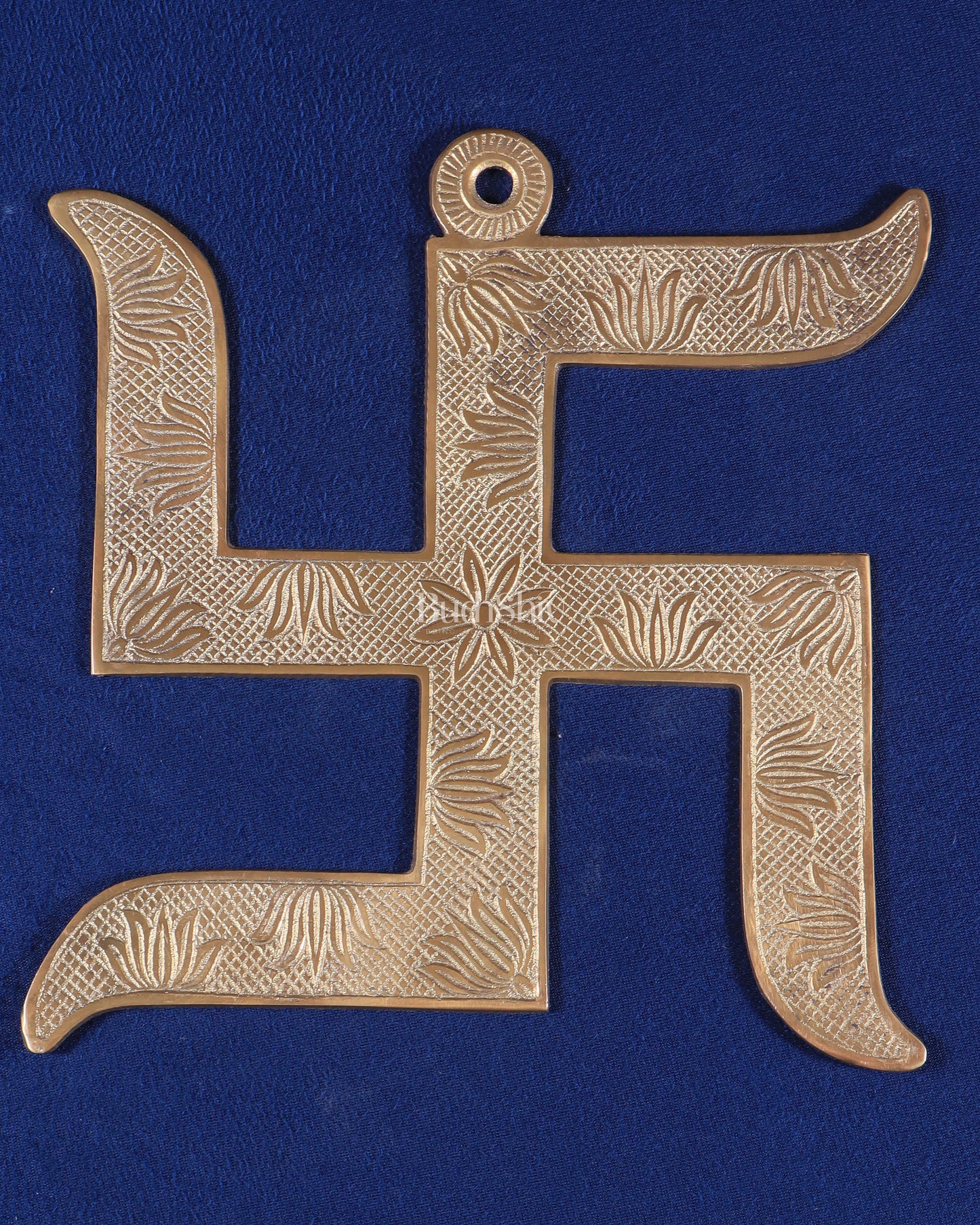 Pure Brass Wall Hanging Swastik with Lotus Carvings