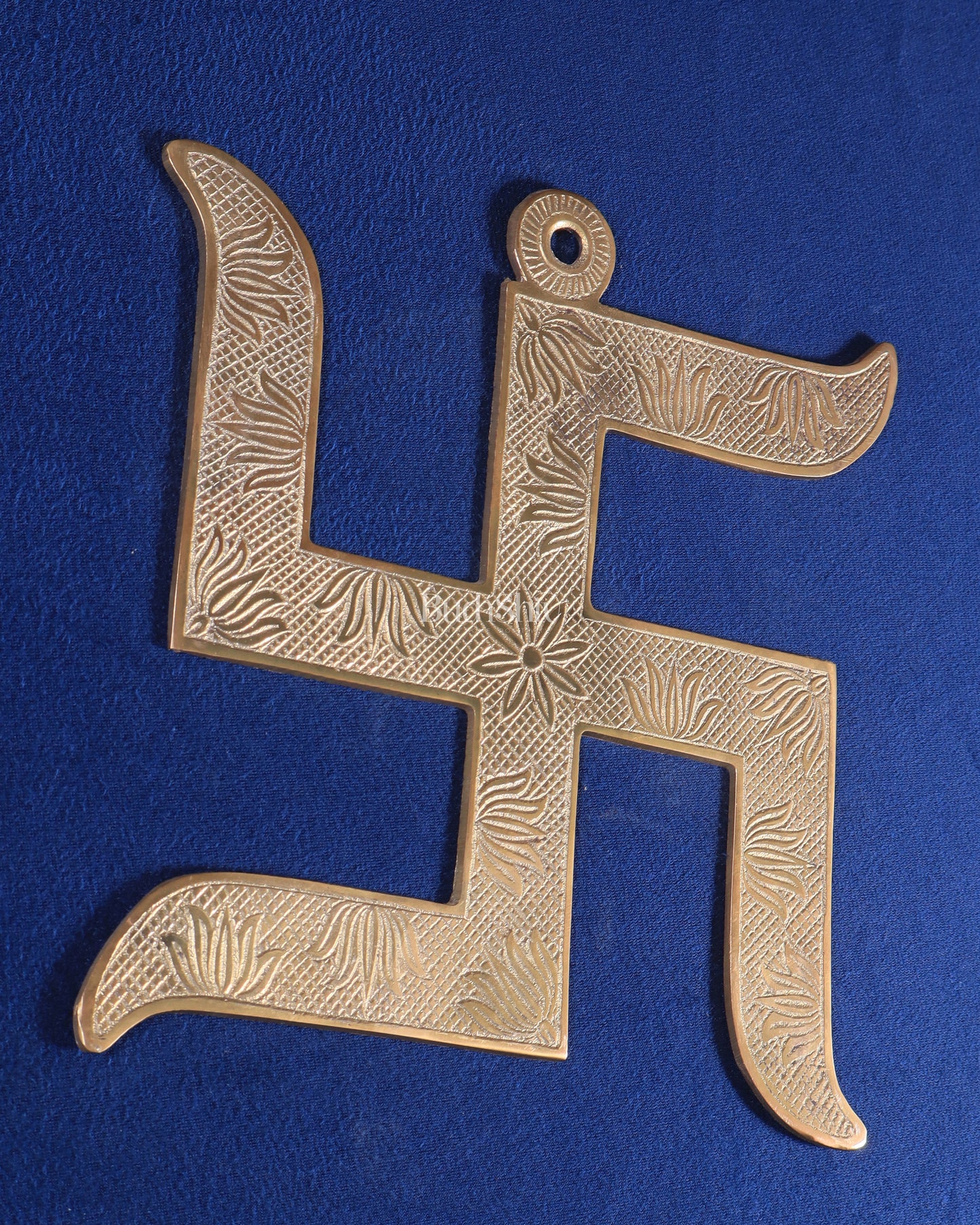 Pure Brass Wall Hanging Swastik with Lotus Carvings
