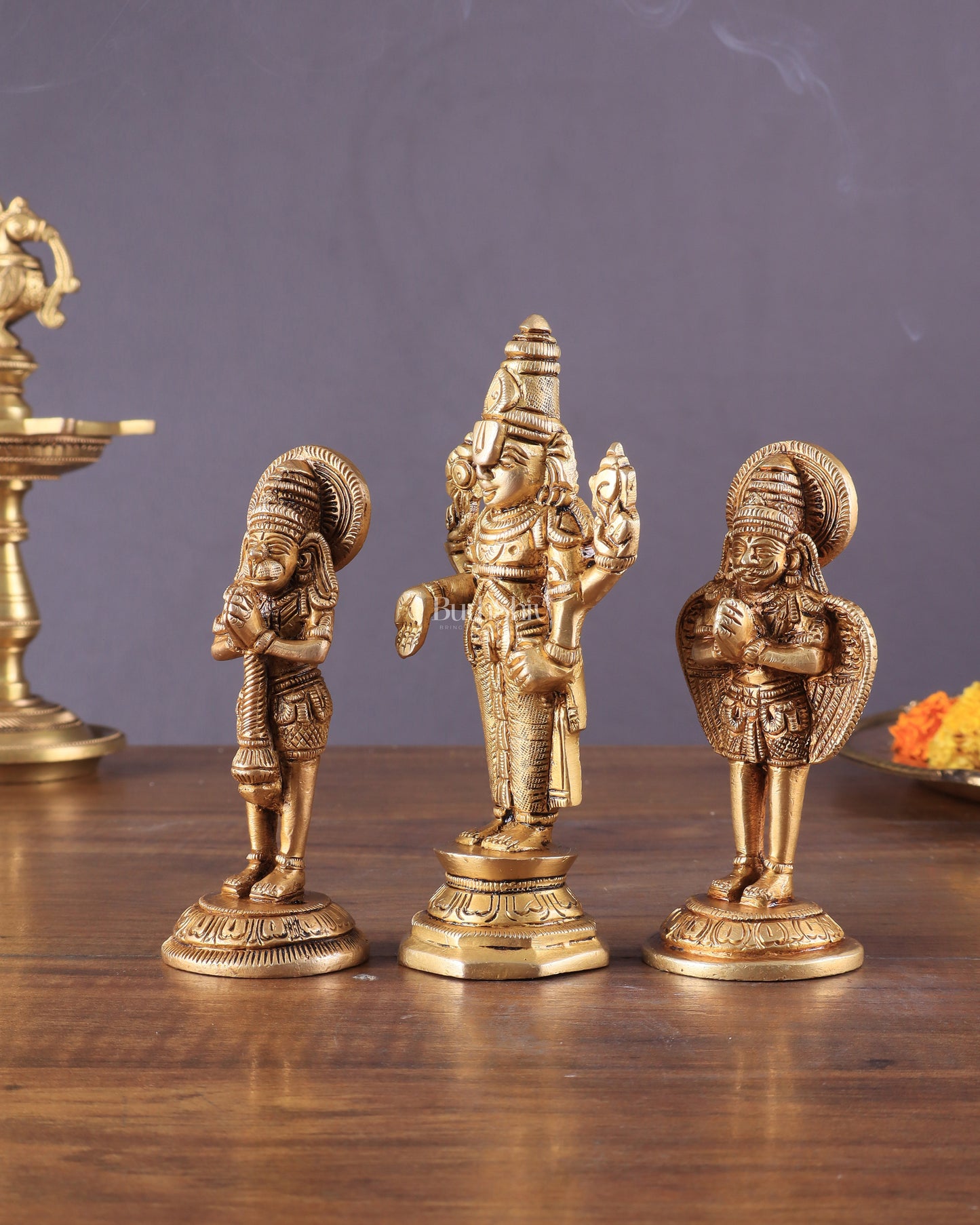 Brass Tirupati Balaji, Garuda, and Hanuman Trio – Divine Idols Set 5.5"