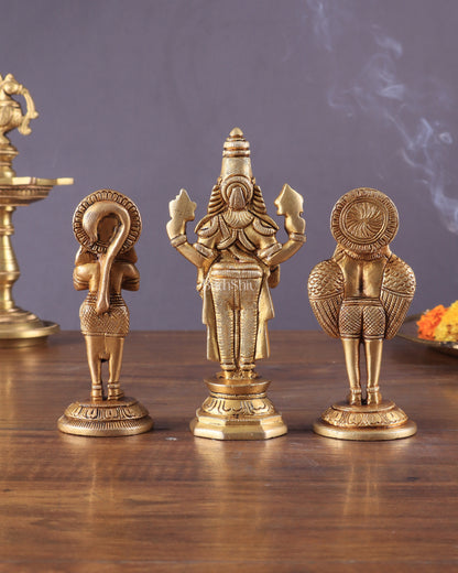 Brass Tirupati Balaji, Garuda, and Hanuman Trio – Divine Idols Set 5.5"