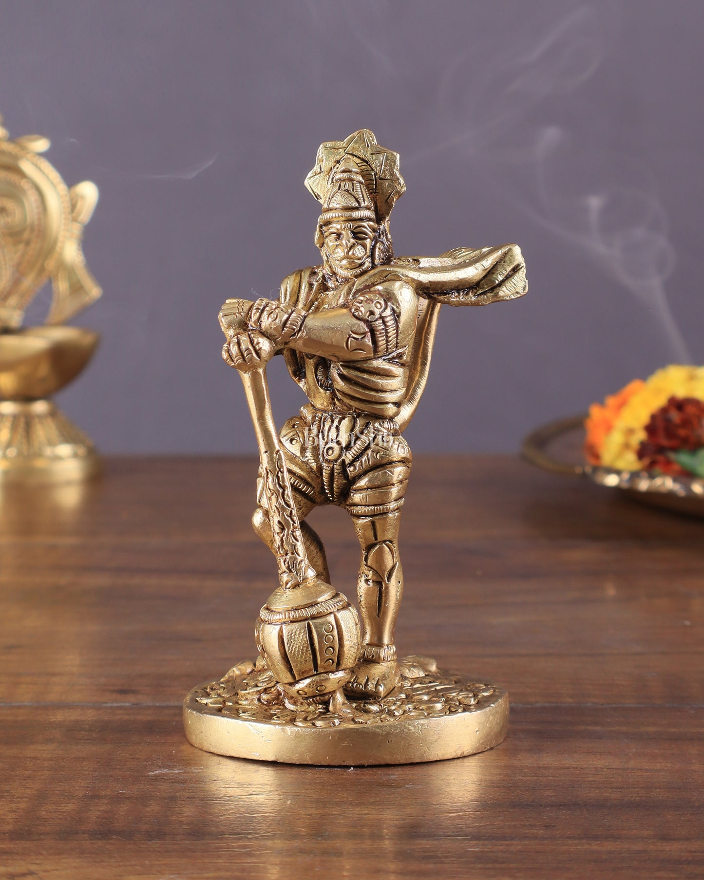 Pure Brass Superfine Standing Powerful Bahubali Hanuman Idol 4"