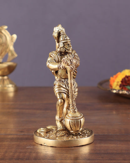 Pure Brass Superfine Standing Powerful Bahubali Hanuman Idol 4"