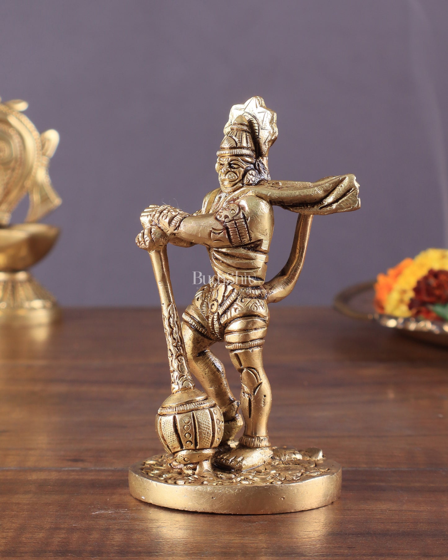 Pure Brass Superfine Standing Powerful Bahubali Hanuman Idol 4"