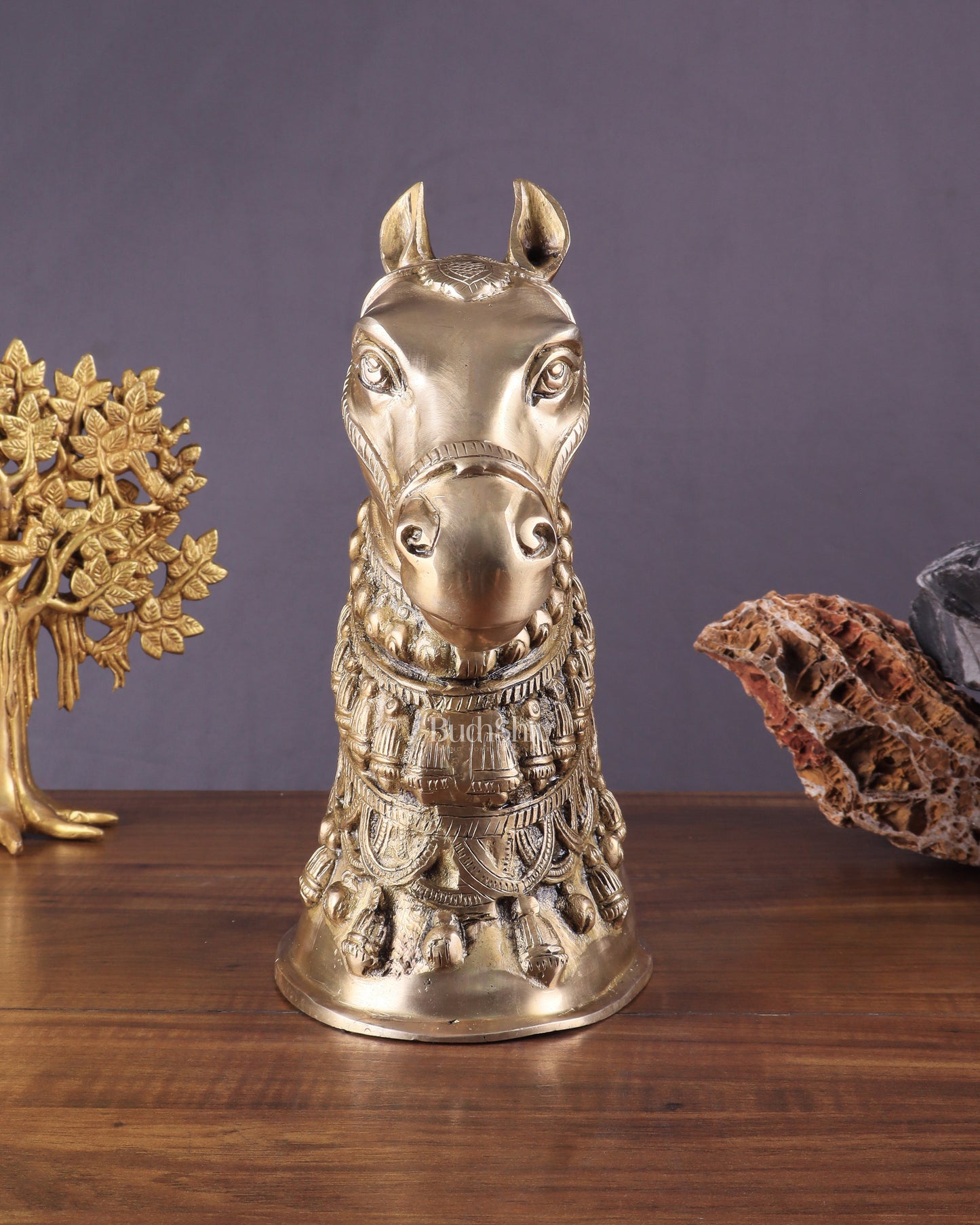 Pure Brass Horse Head Showpiece - Antique Tone | 11 Inch