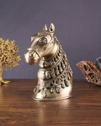 Pure Brass Horse Head Showpiece - Antique Tone | 11 Inch