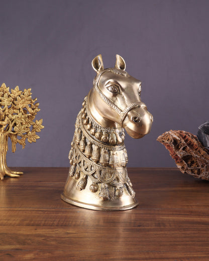 Pure Brass Horse Head Showpiece - Antique Tone | 11 Inch