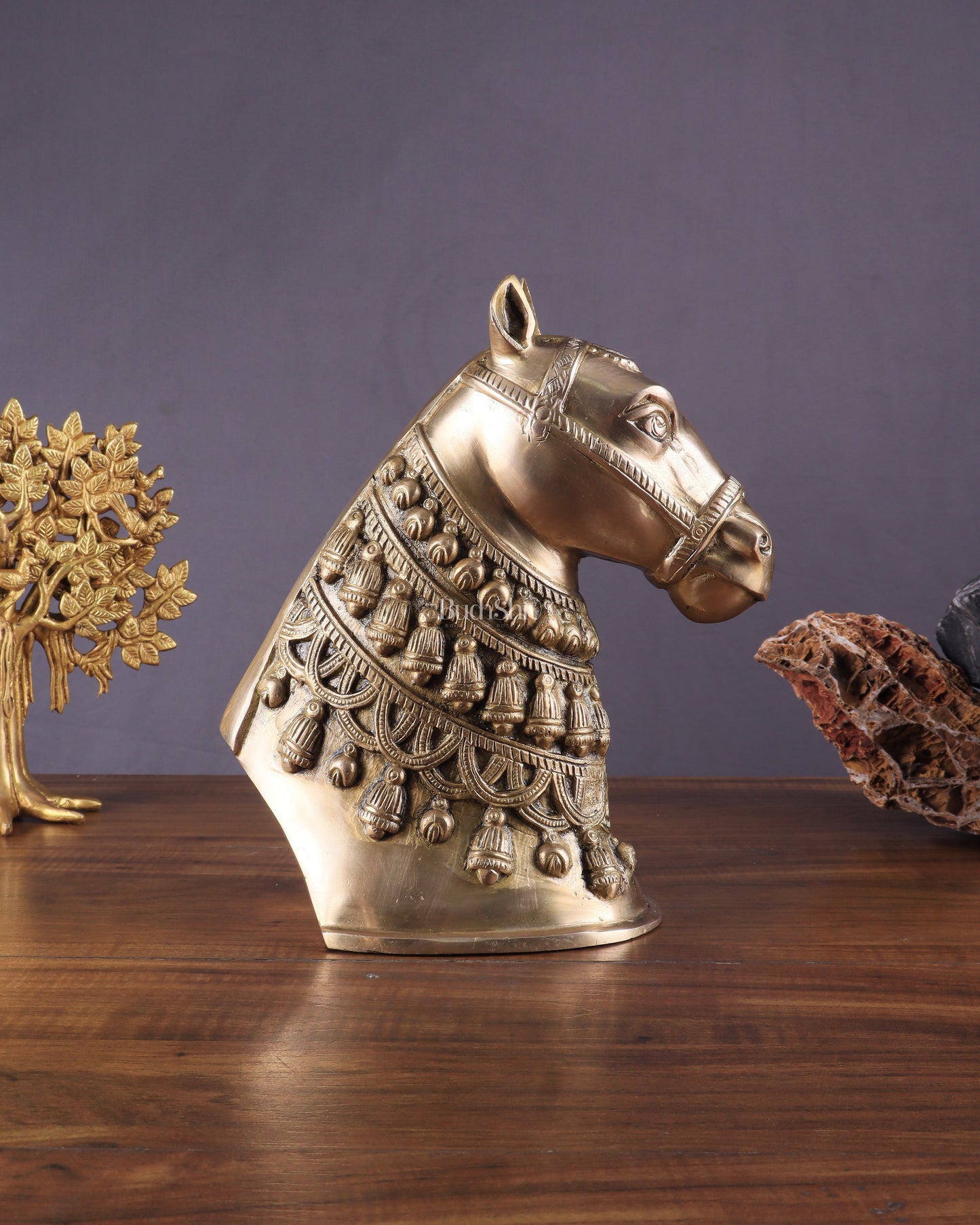 Pure Brass Horse Head Showpiece - Antique Tone | 11 Inch