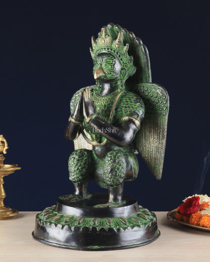 Pure Brass Unique Garuda Dev Statue (Black and Green Antique Tone) 17"