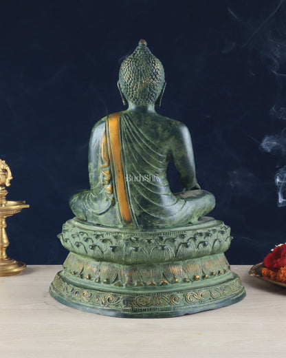 Unique Brass Blessing Buddha Statue in Green Stone Finish – 15 Inches