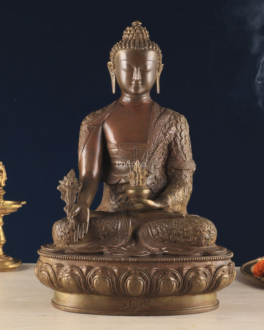 Pure Brass medicine Buddha Statue 17" Bronze tone