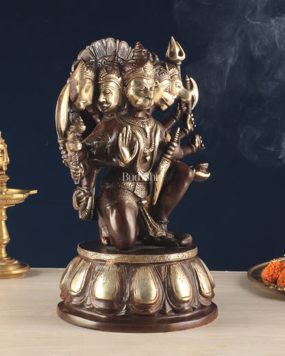 Handcrafted Brass Panchmukhi Hanuman Idol – Dual Tone Chola Finish, 13.5"