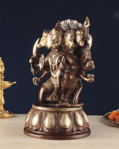 Handcrafted Brass Panchmukhi Hanuman Idol – Dual Tone Chola Finish, 13.5"