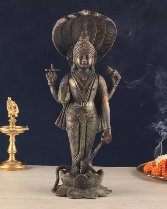 Vintage Brass Vishnu with sheshanaag standing statue 17 inch