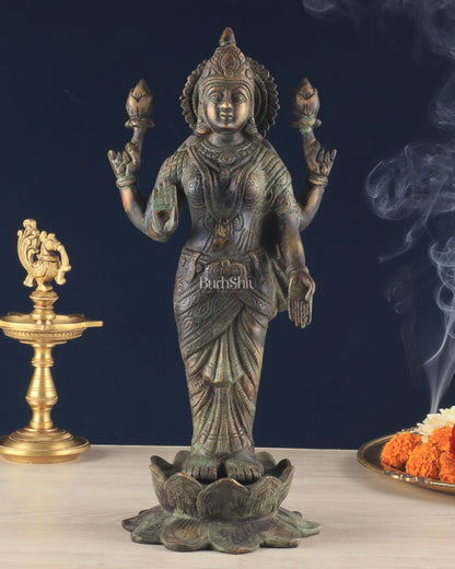 Brass Lakshmi idol standing vintage patine 16.5"