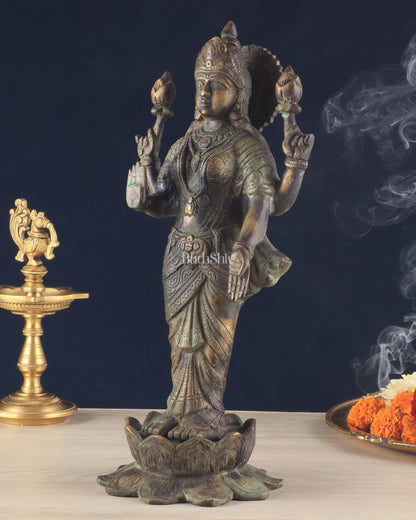 Brass Lakshmi idol standing vintage patine 16.5"