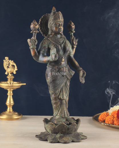 Brass Lakshmi idol standing vintage patine 16.5"