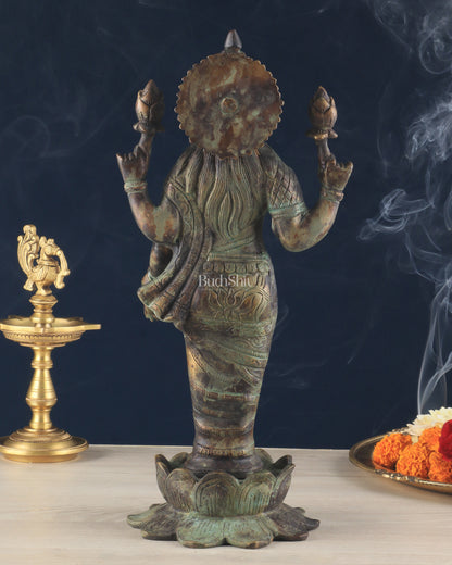 Brass Lakshmi idol standing vintage patine 16.5"