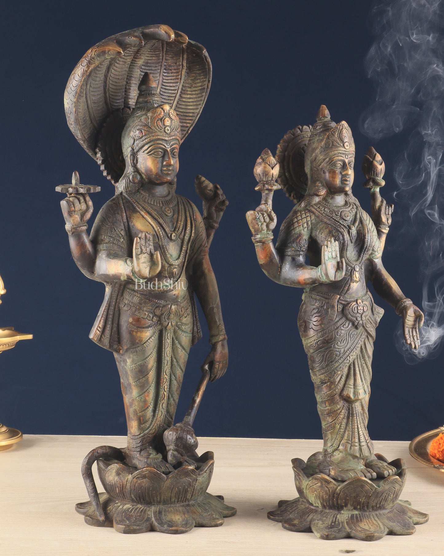 Vintage Brass Vishnu and Lakshmi idol pair 18"