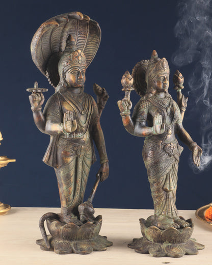 Vintage Brass Vishnu and Lakshmi idol pair 18"