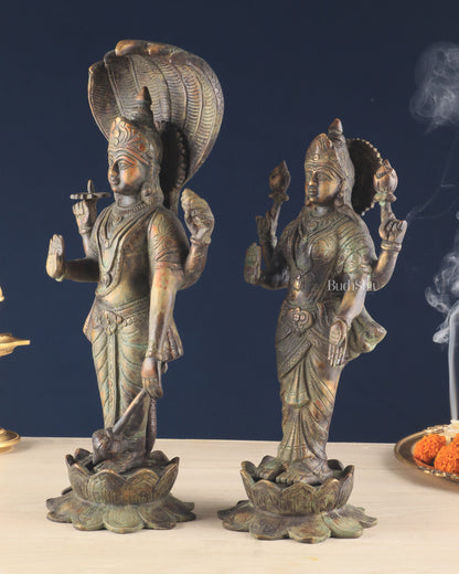 Vintage Brass Vishnu and Lakshmi idol pair 18"