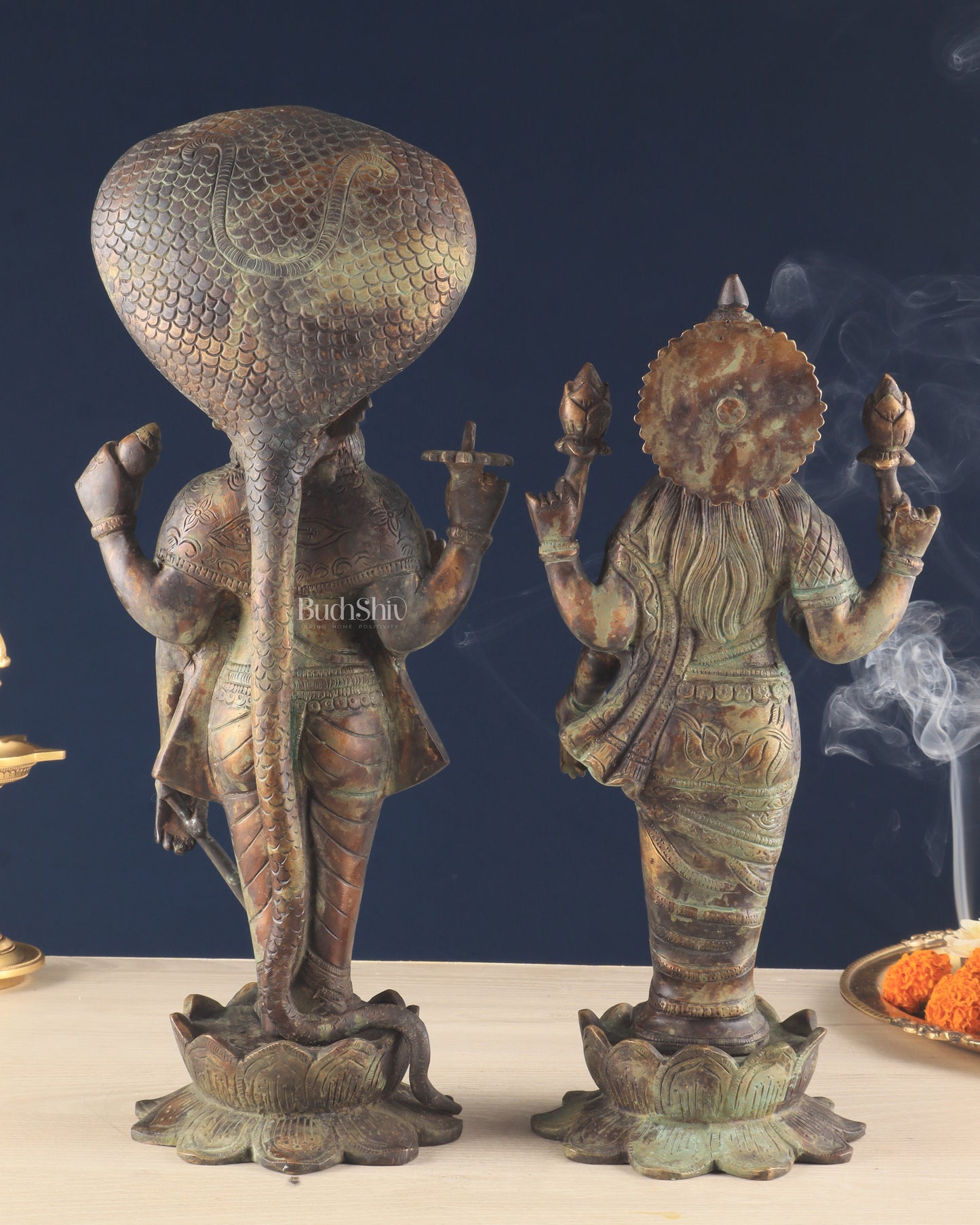 Vintage Brass Vishnu and Lakshmi idol pair 18"