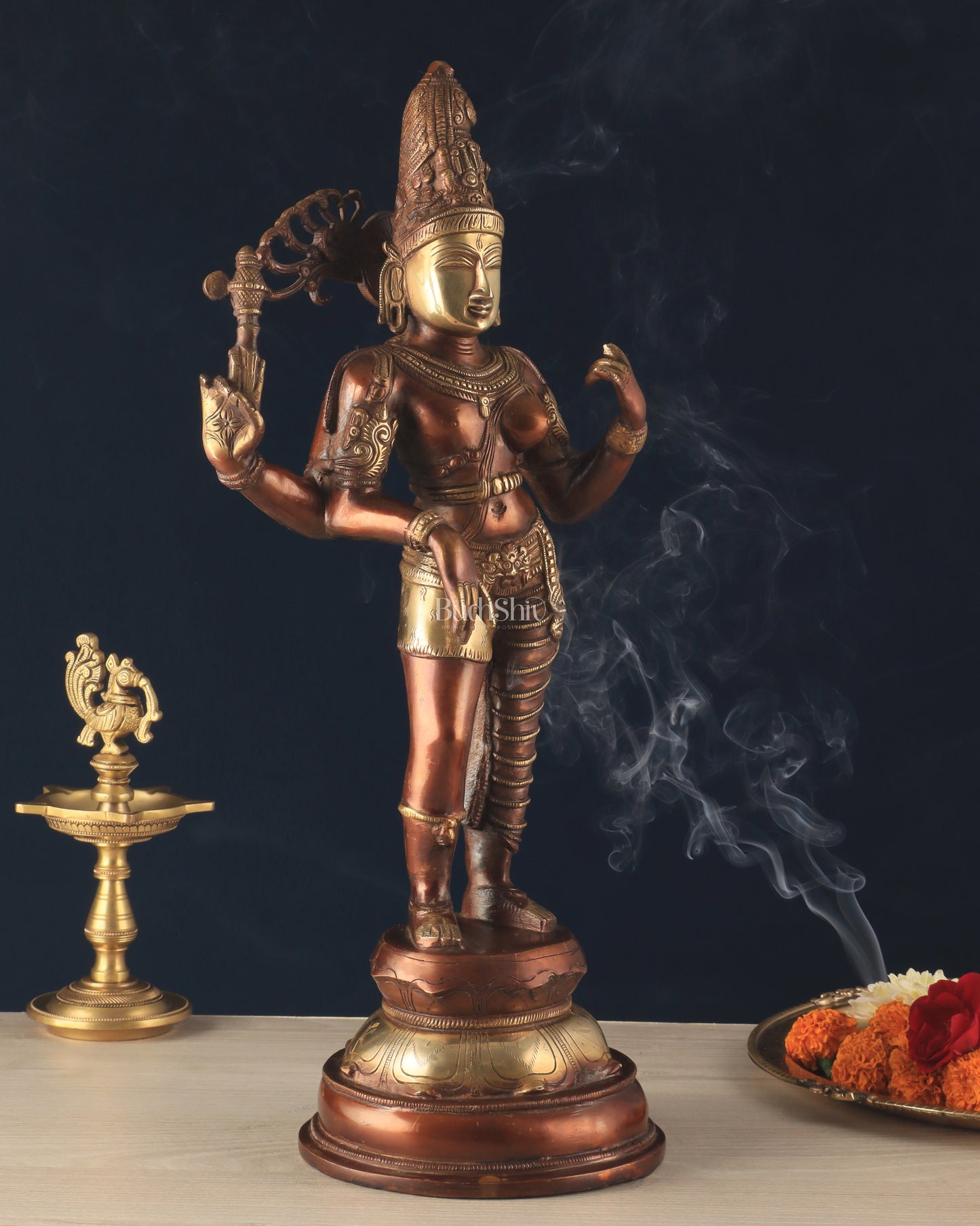 Pure Brass Ardhanarishwara Statue – Half Shiva Half Parvati, Dual Tone Chola Finish, 19" Tall