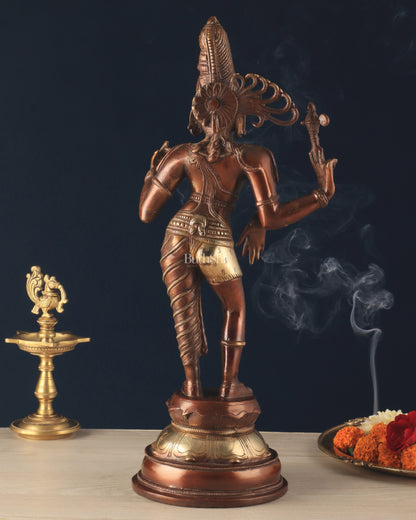 Pure Brass Ardhanarishwara Statue – Half Shiva Half Parvati, Dual Tone Chola Finish, 19" Tall