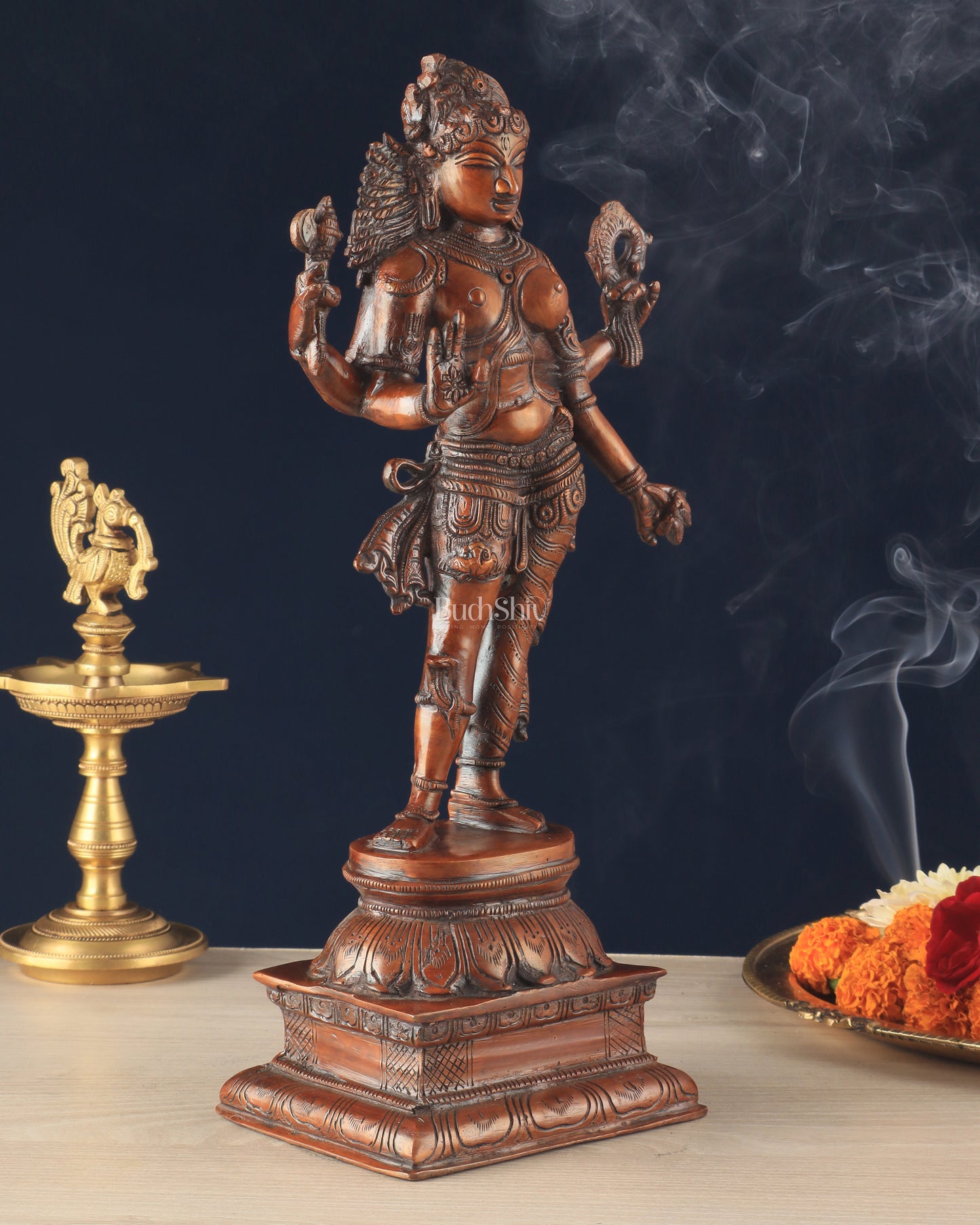 Pure Brass vintage Ardhanarishwara idol 13.5" Brown tone