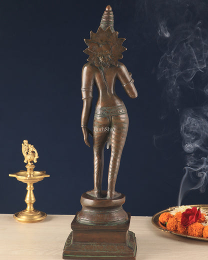 Rare Brass Standing Parvati Statue – Antique Bronze Tone with Sharp Features (20 Inches)