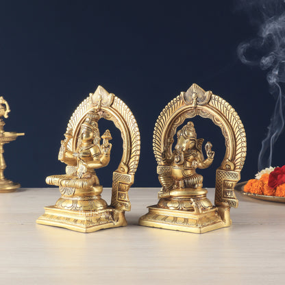 Brass Superfine Ganesh Lakshmi with Prabhavali Idol Set 9"