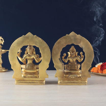 Brass Superfine Ganesh Lakshmi with Prabhavali Idol Set 9"