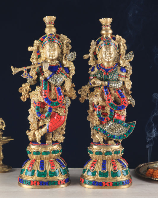 Pure Brass Radha Krishna Statue - 21 inch meenakari delight